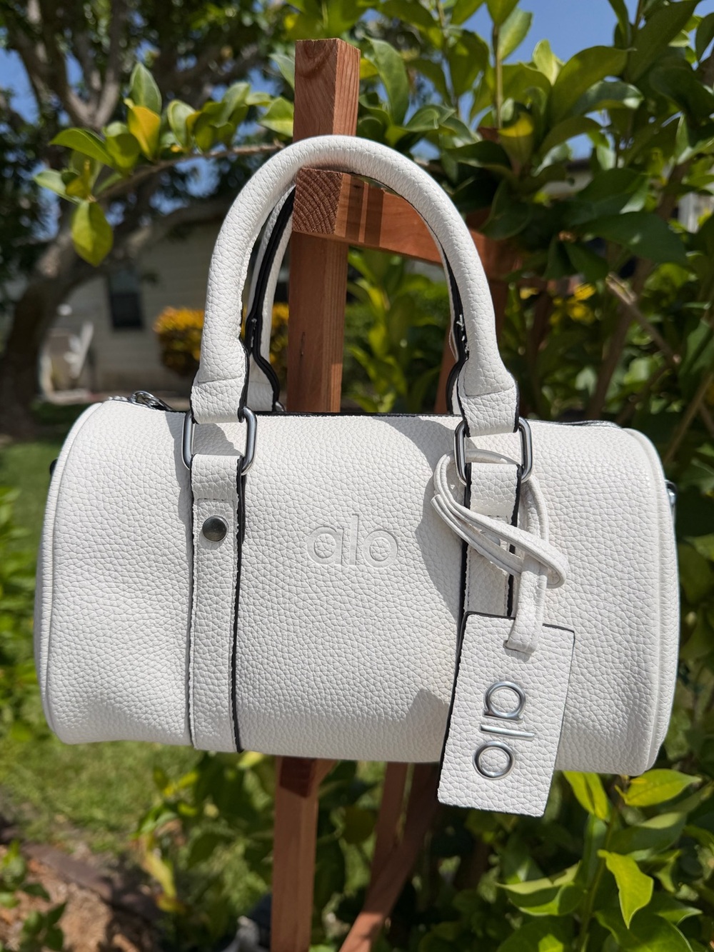 ALO Yoga White Pebbled Mini Barrel Bag with Wallet